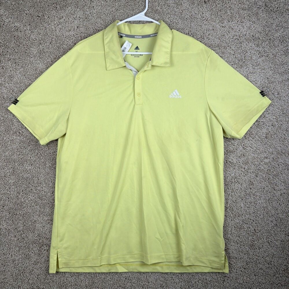 Adidas Men's Polo Shirt Size XL Yellow Loose Fit Logo Golf Short Sleeves